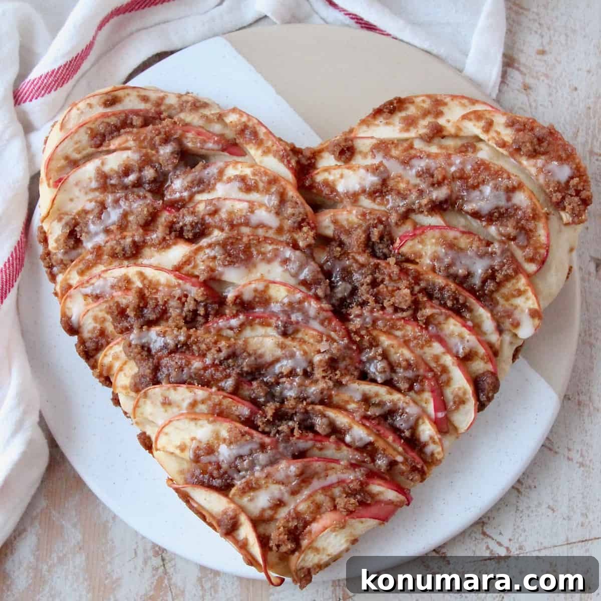 overhead image of heart shaped apple pizza