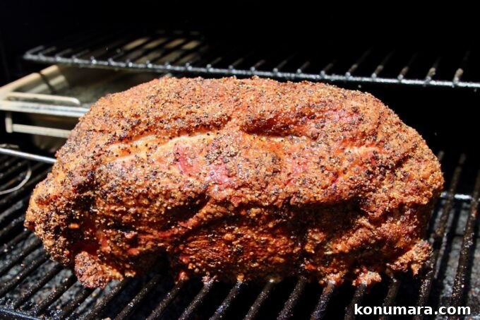 seasoned pork shoulder on grill