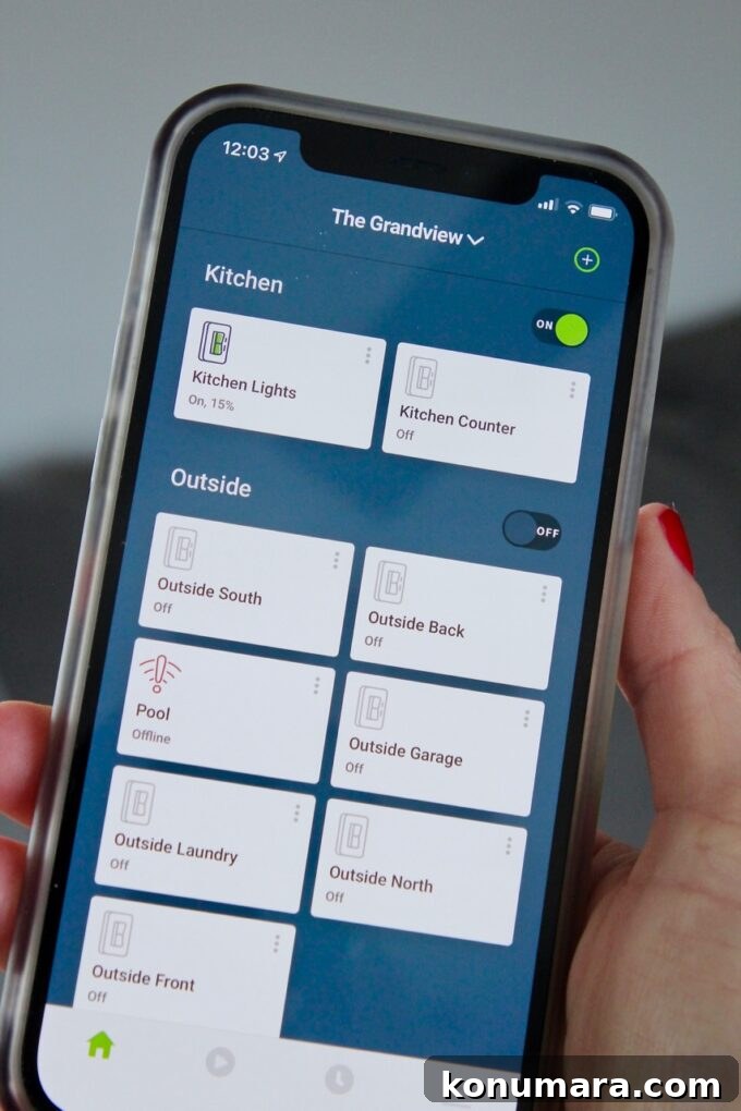 phone showing app with smart light controls