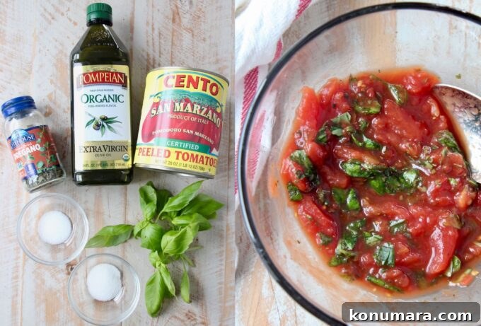 Kurt's Signature Crispy Pan Pizza Recipe 4 pizza sauce ingredients and homemade sauce in a glass bowl