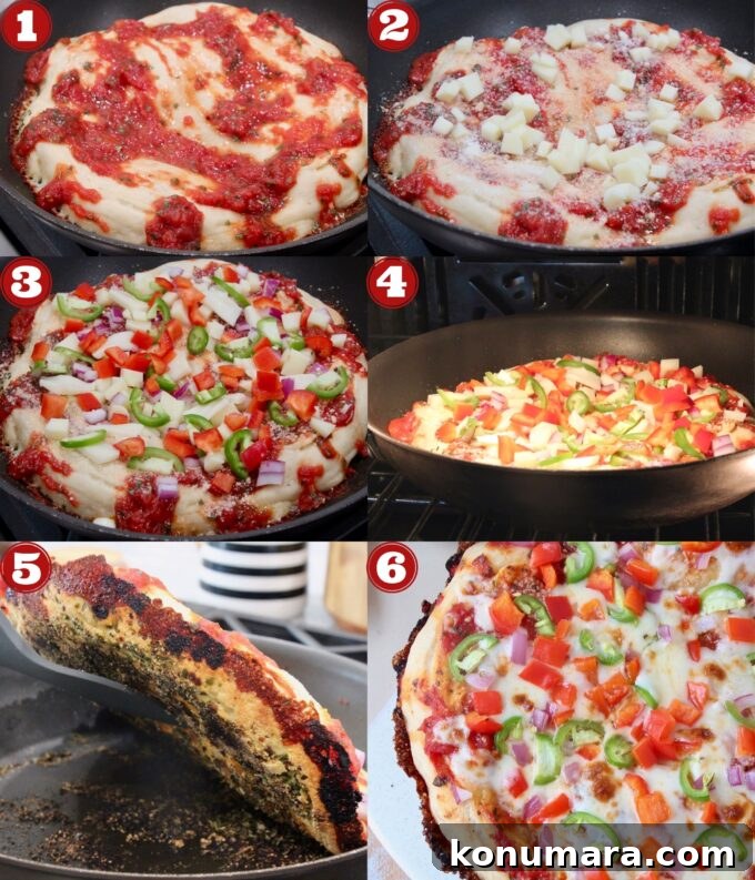 Kurt's Signature Crispy Pan Pizza Recipe 7 collage of images showing how to make pan pizza