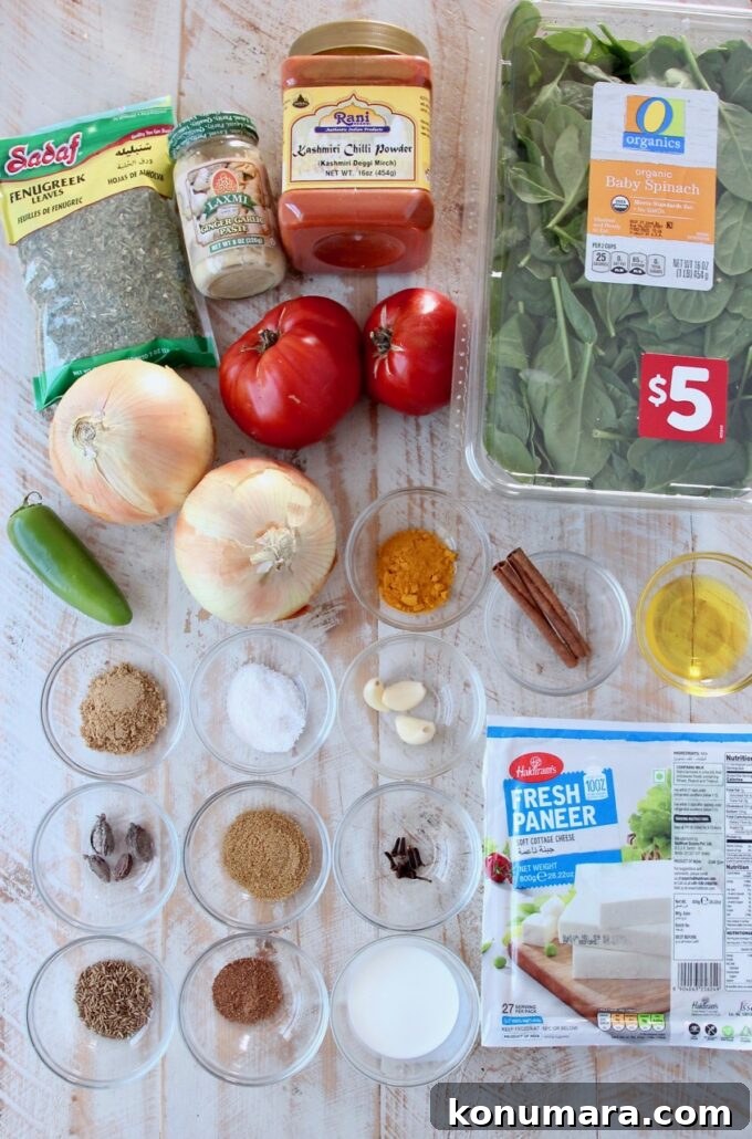 ingredients for palak paneer