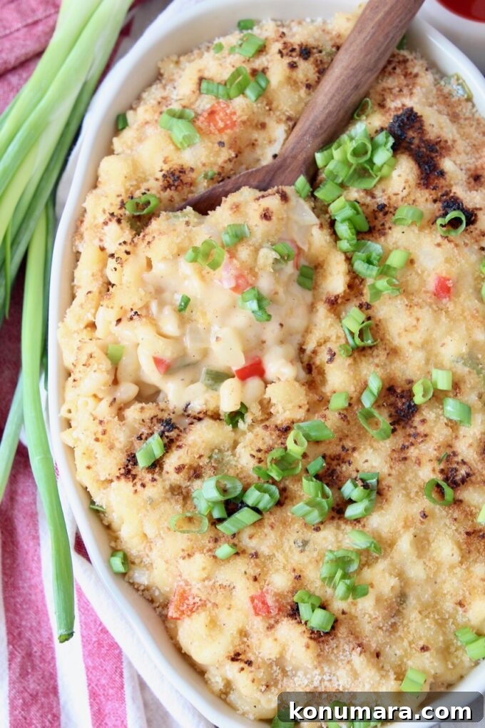 mac and cheese in large serving dish with spoon