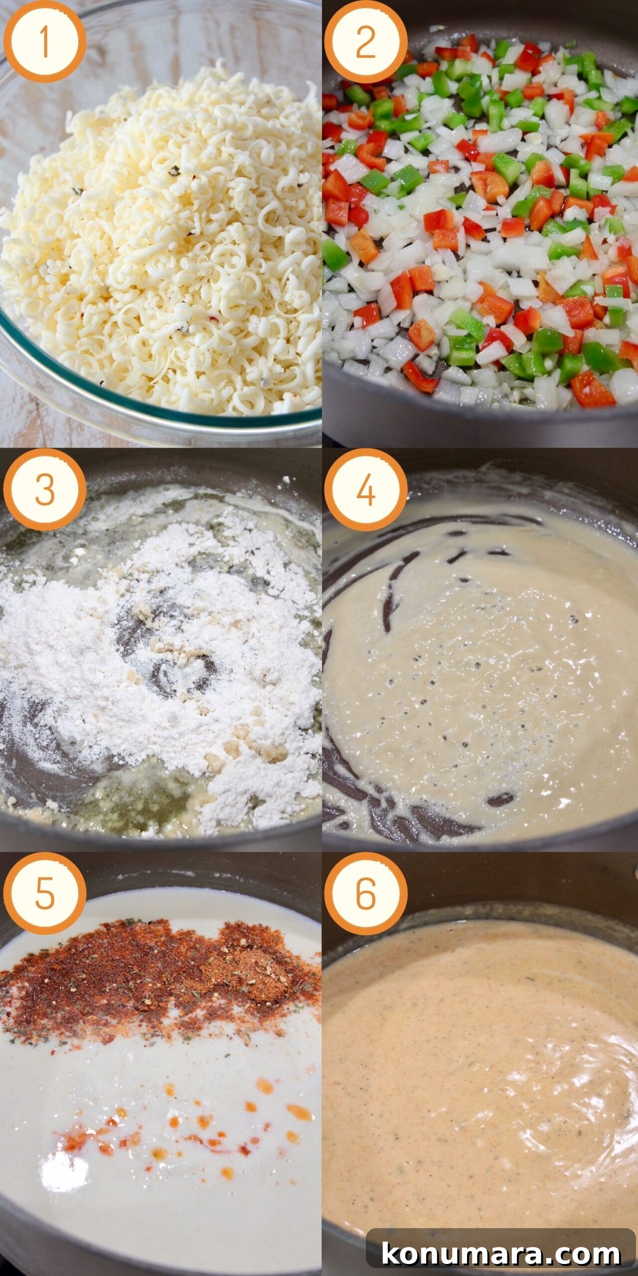 collage of images showing how to make cajun mac and cheese