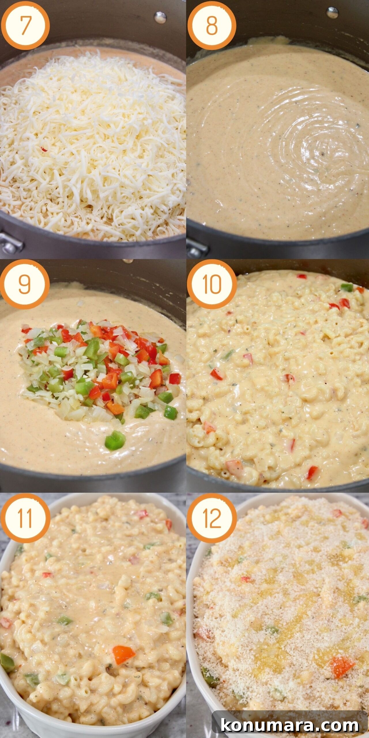 collage of images showing how to make cajun mac and cheese