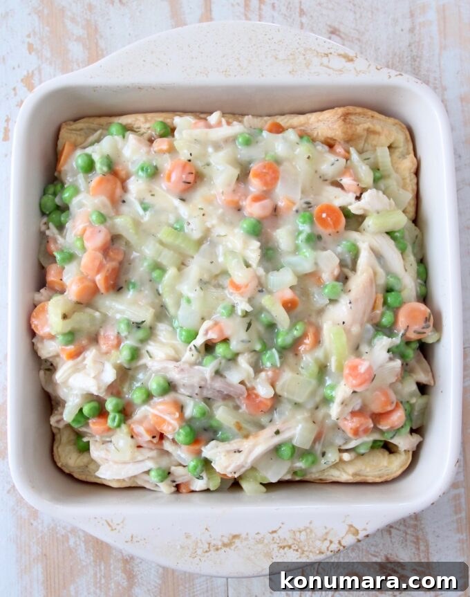 prepared pot pie, unbaked, in a square dish