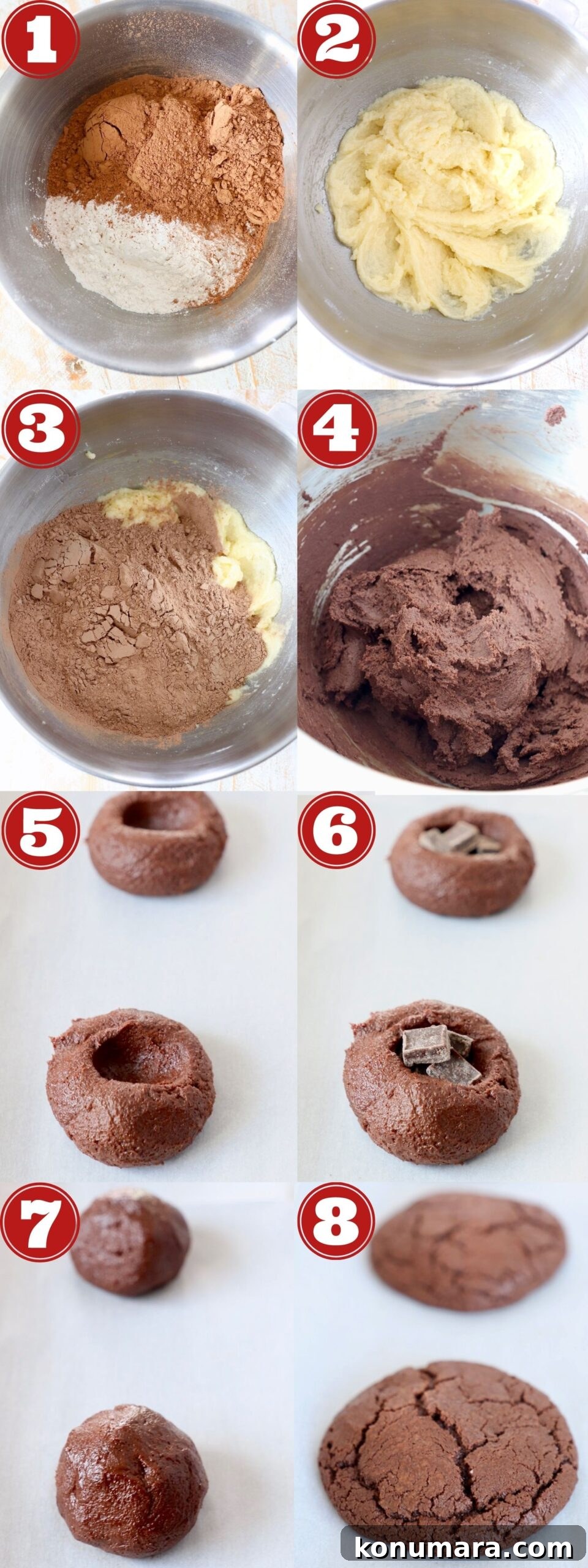 collage of images showing how to make chocolate cookies