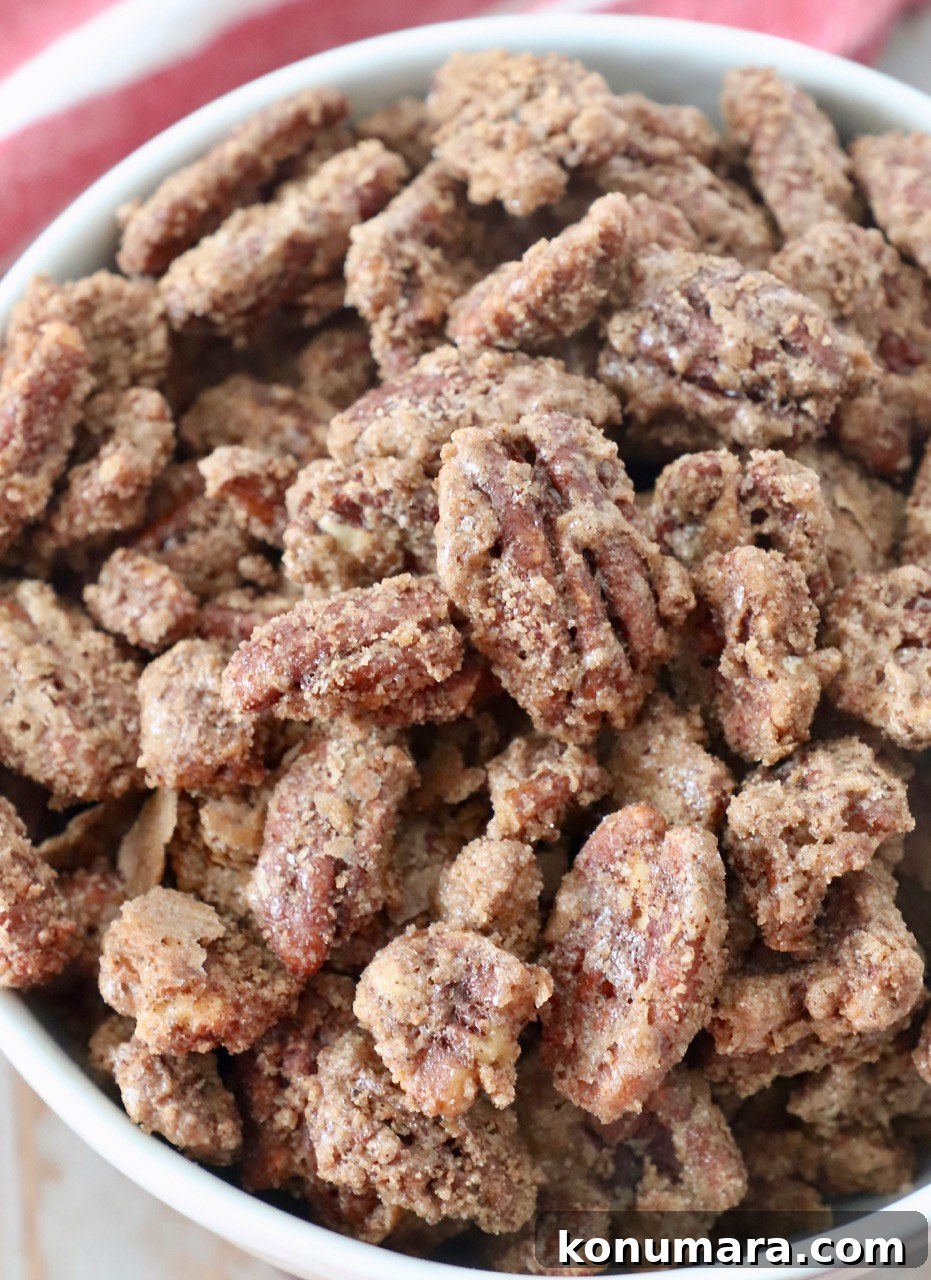candied pecans in bowl