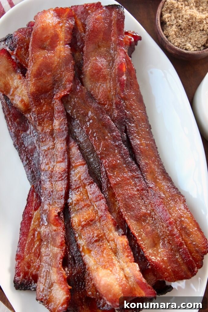 slices of cooked bacon on top of each other on white plate