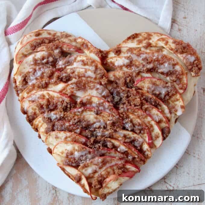 overhead image of heart shaped apple pizza