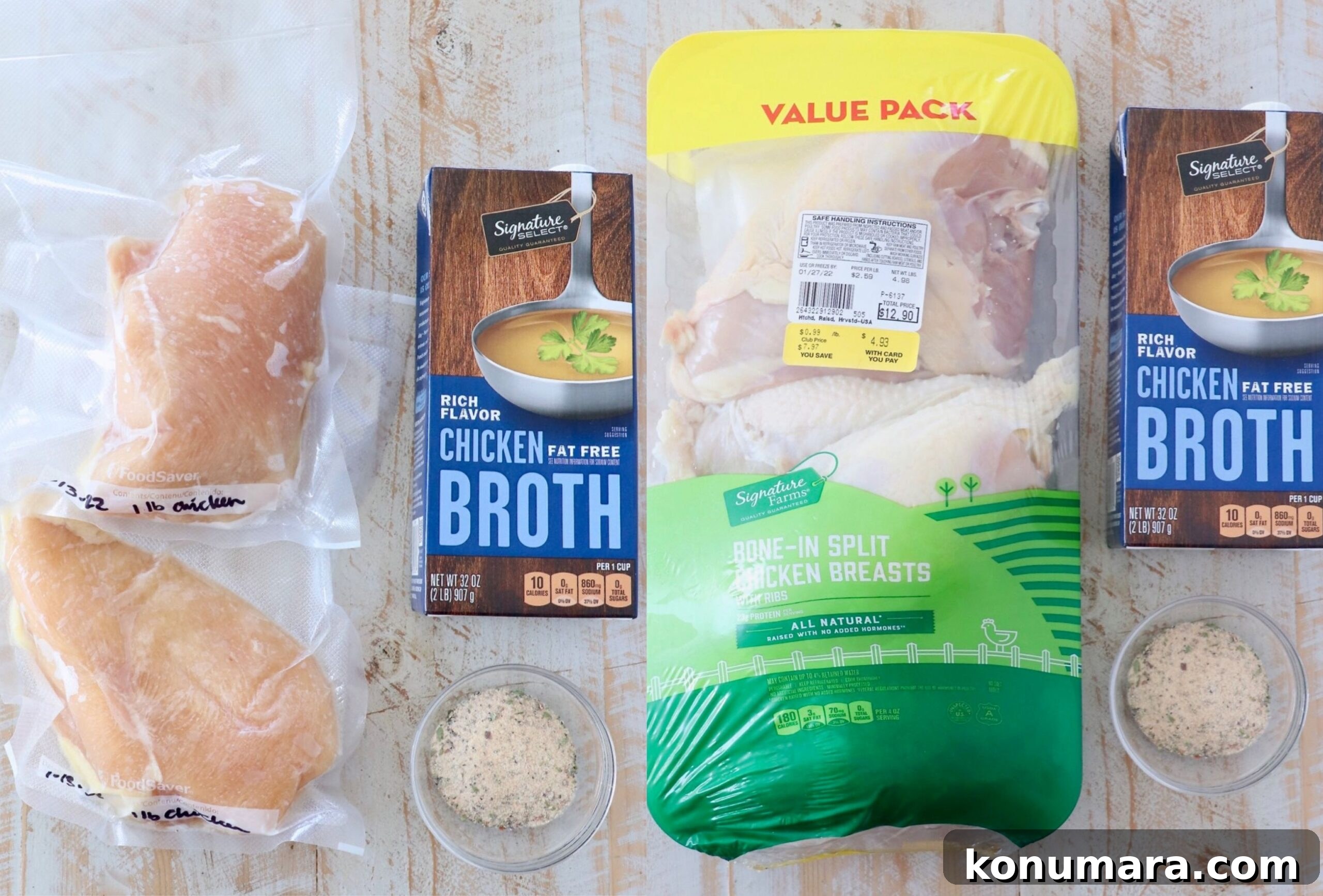 Instant Pot Shredded Chicken Recipe: Juicy and Tender 3 Instant Pot shredded chicken ingredients on white wood board