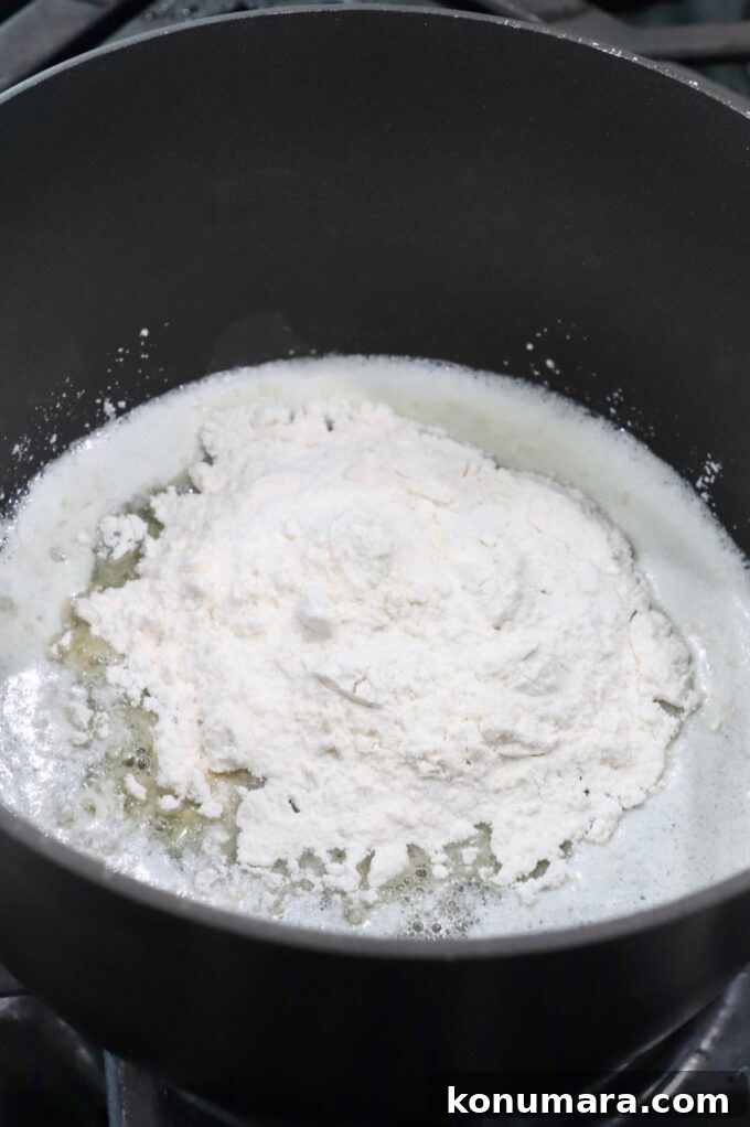 melted butter and flour in a saucepan