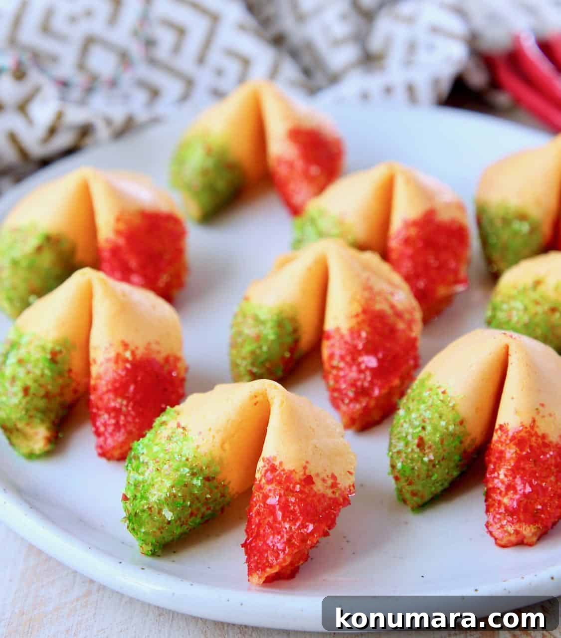 Glitter fortune cookies on plate