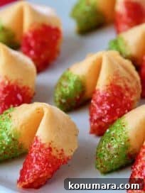 Red and green glitter fortune cookies