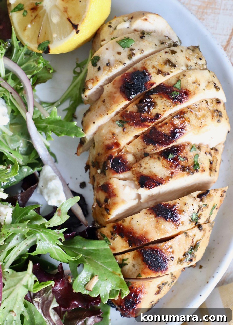 grilled sliced chicken on plate with salad