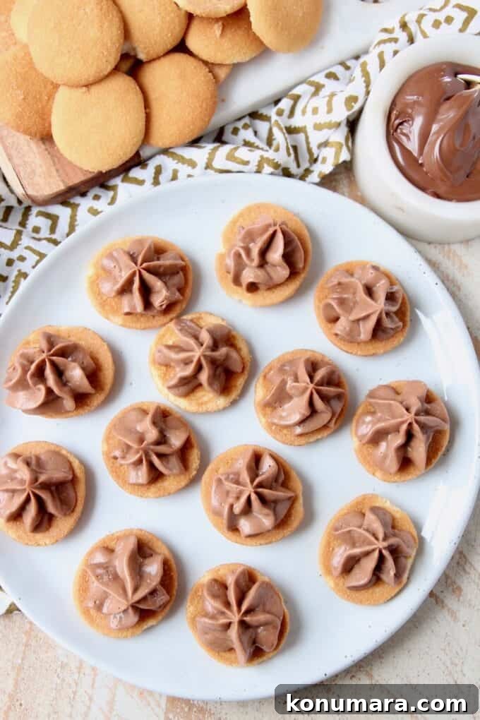 Nutella Cheesecake Bites Recipe 5 Overhead image of mini nutella cheesecake bites on plate