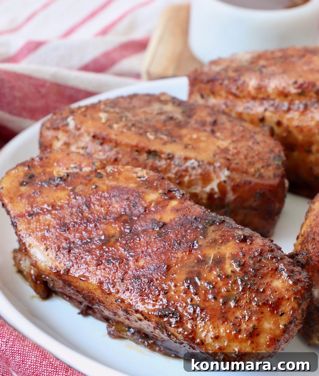 Savory Pork Chop Seasoning Blend for Juicy Grilled Chops 5 smoked pork chops on plate