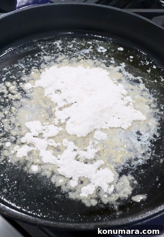 melted butter and flour in skilet