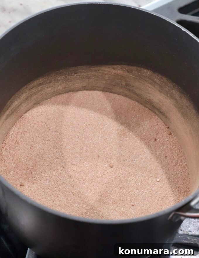 sugar and cocoa mixed together in saucepan
