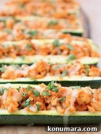 Buffalo Chicken Zucchini Boats
