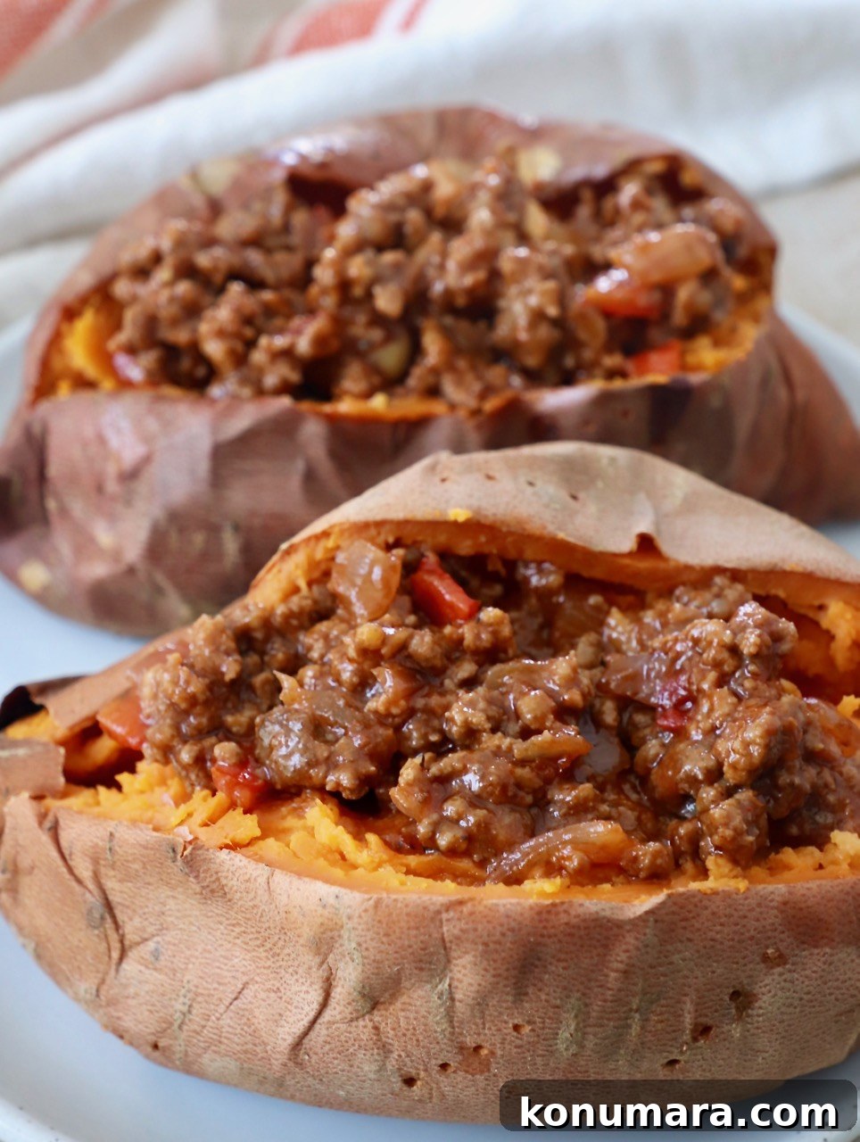 baked sweet potatoes stuffed with sloppy joe filling