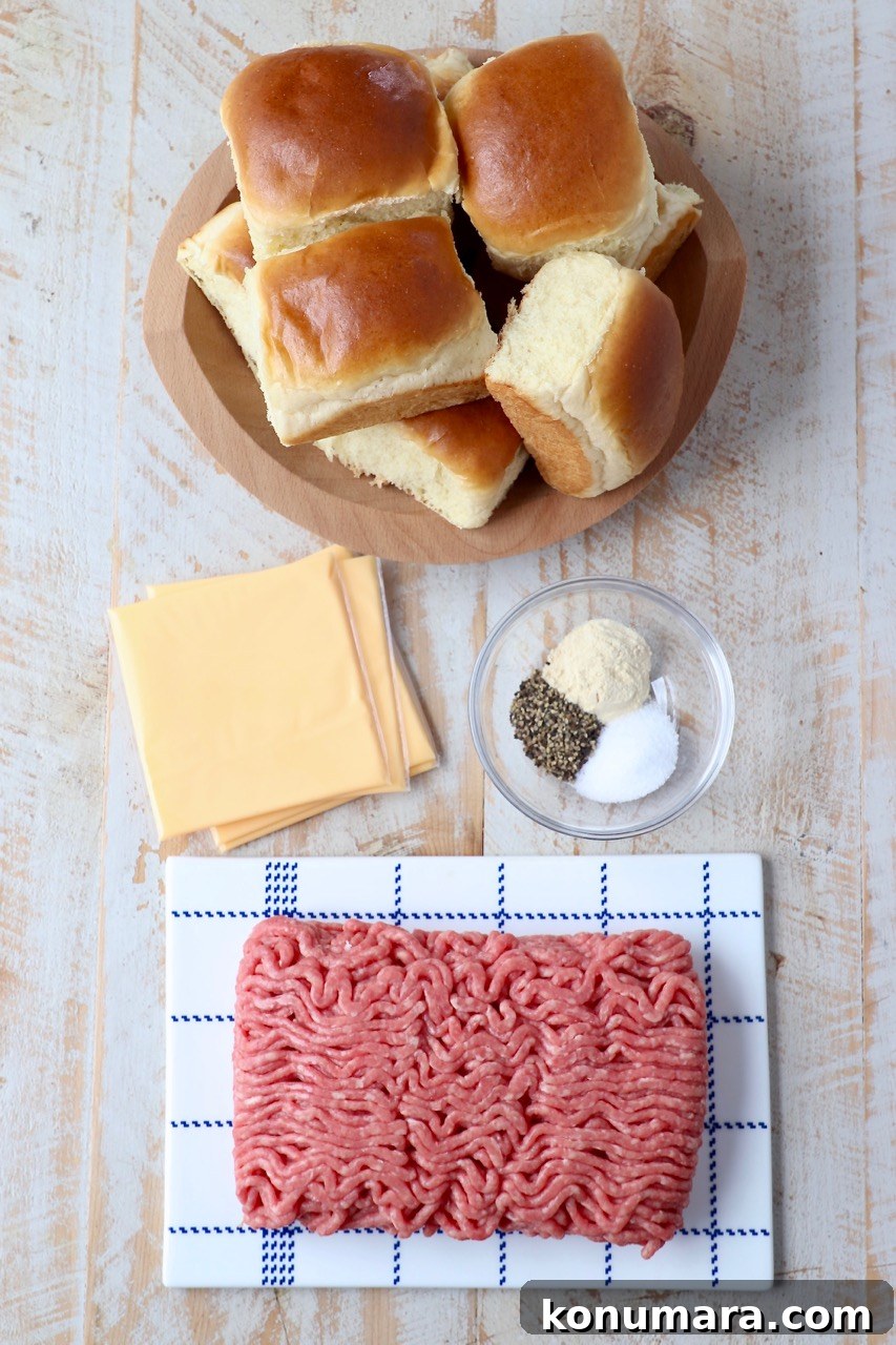 Juicy Cheeseburger Sliders Recipe with Caramelized Onions 3 cheeseburger slider ingredients