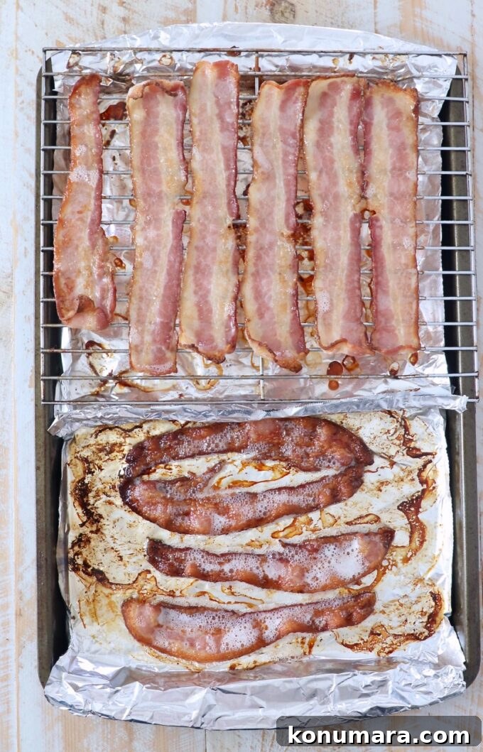 How to Cook Bacon in the Oven for Crispy, Even Results 4 cooked bacon on baking sheet