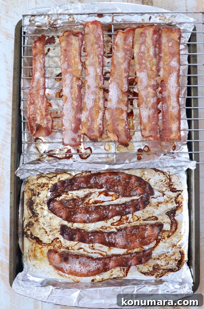 How to Cook Bacon in the Oven for Crispy, Even Results 5 cooked bacon on baking sheet
