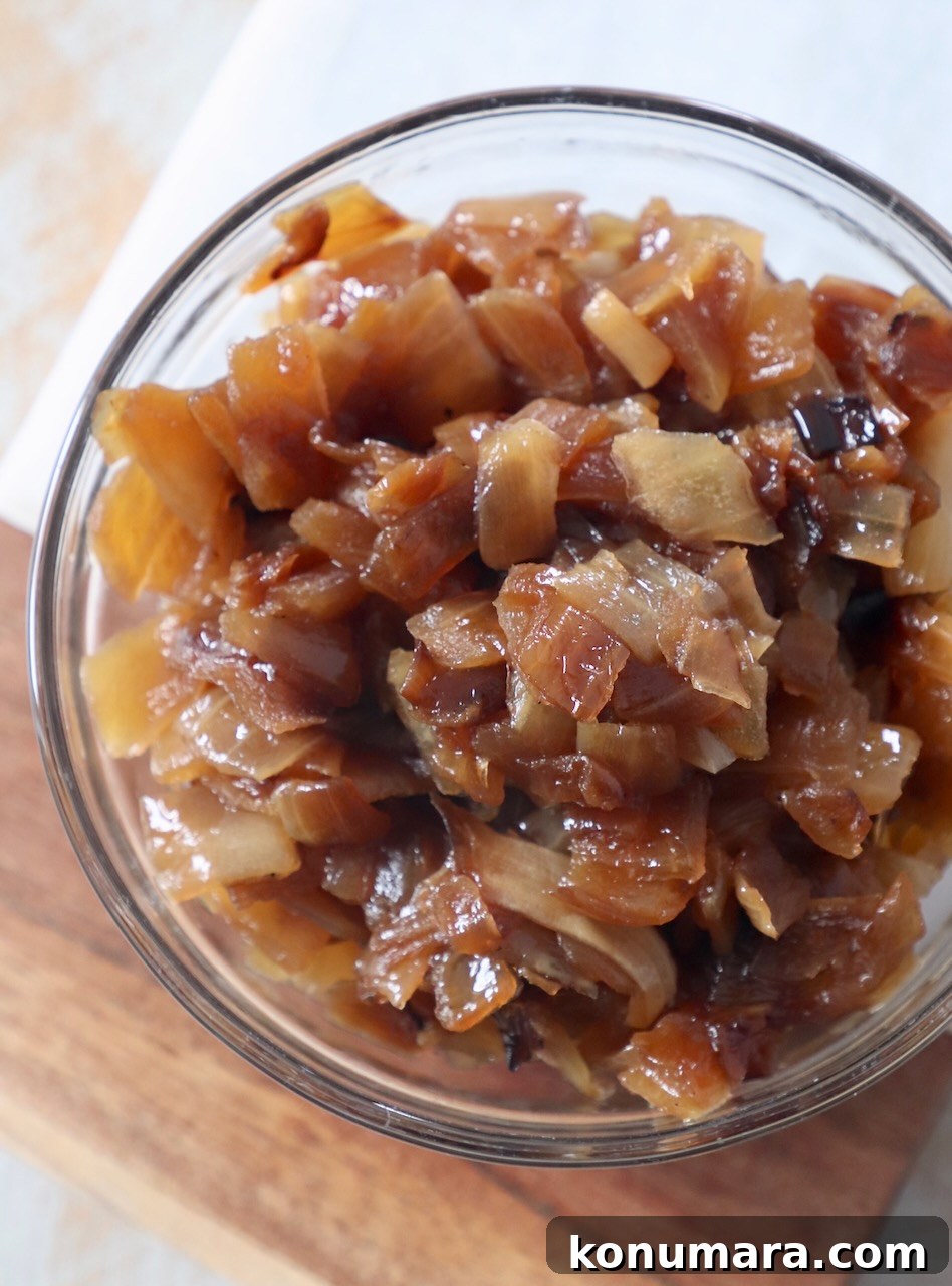 Caramelizing Onions: Step-by-Step Guide 2 diced caramelized onions in small glass bowl