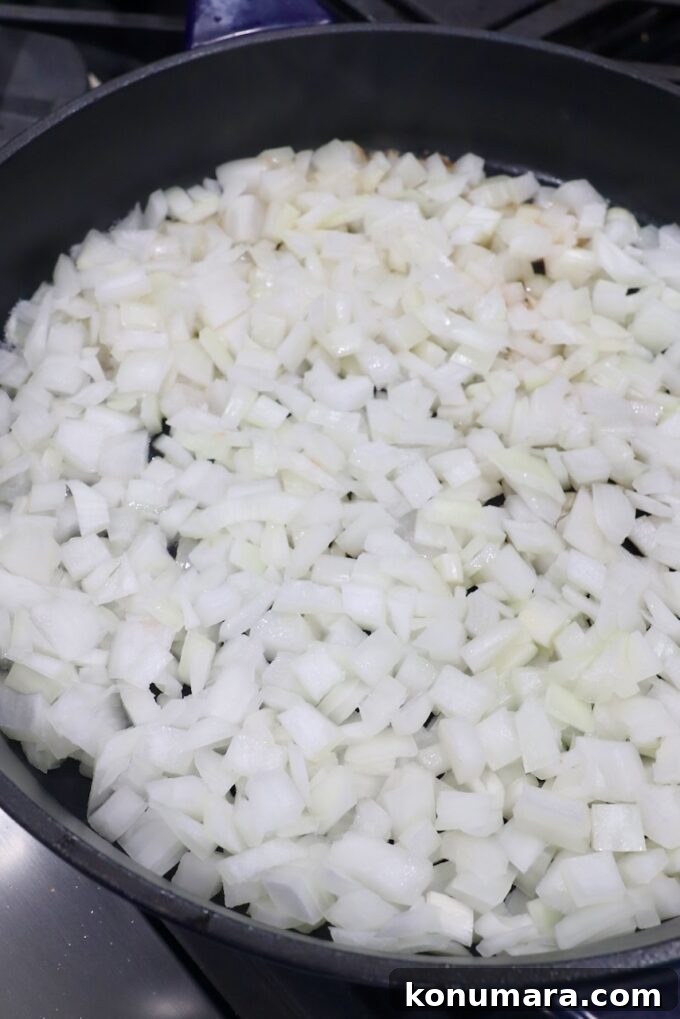 Caramelizing Onions: Step-by-Step Guide 12 diced onions in skillet