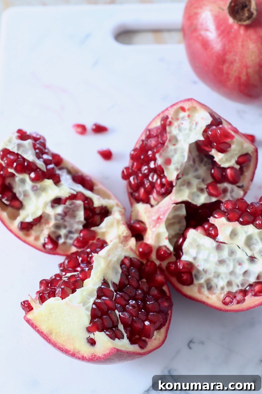 pomegranate cut into sections