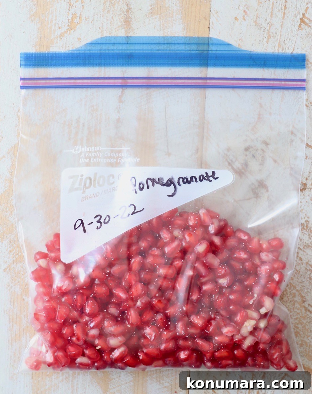 pomegranate arils in freezer bag