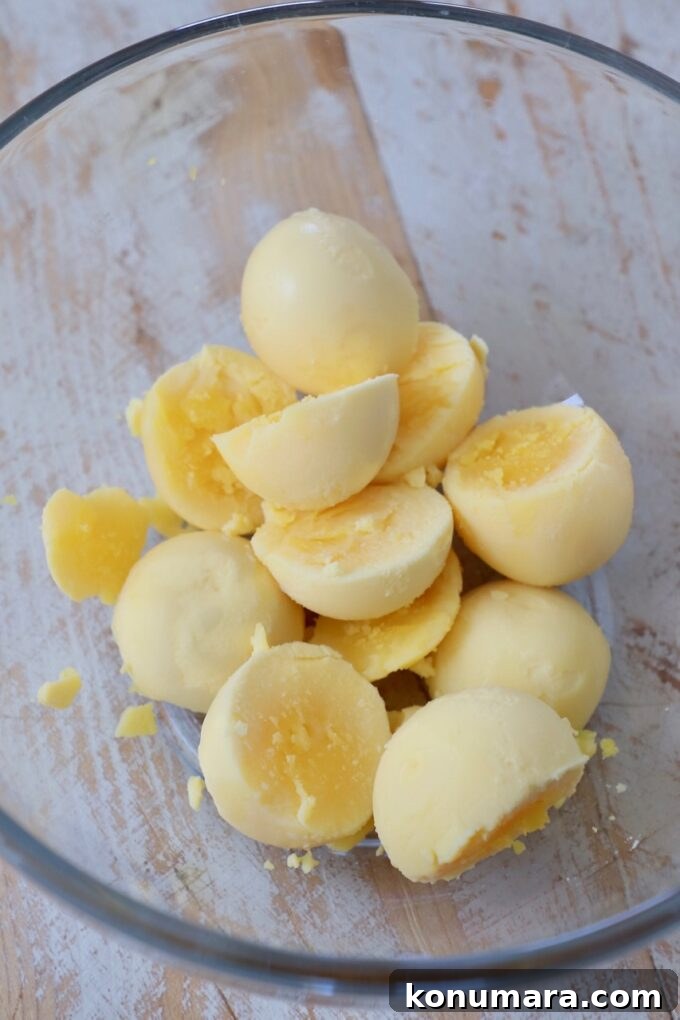 hard boiled egg yolks in a glass bowl