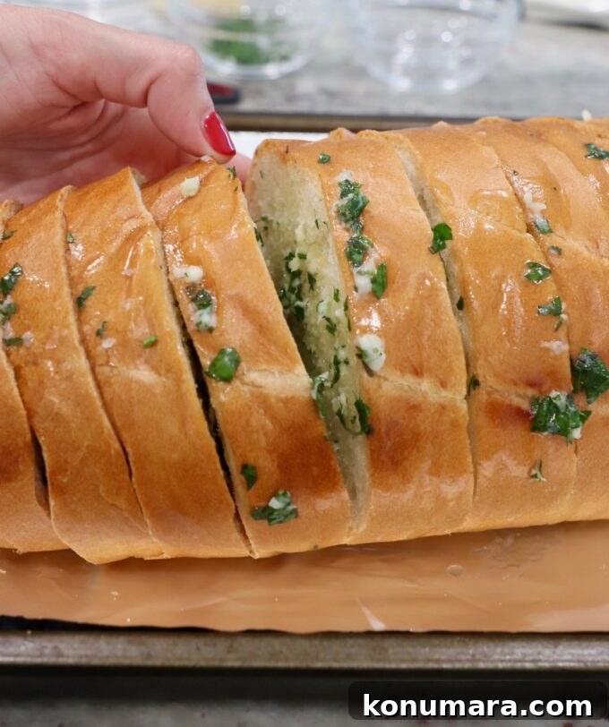 Crispy Garlic Bread with Herbed Butter 8 sliced bread filled with garlic herb butter