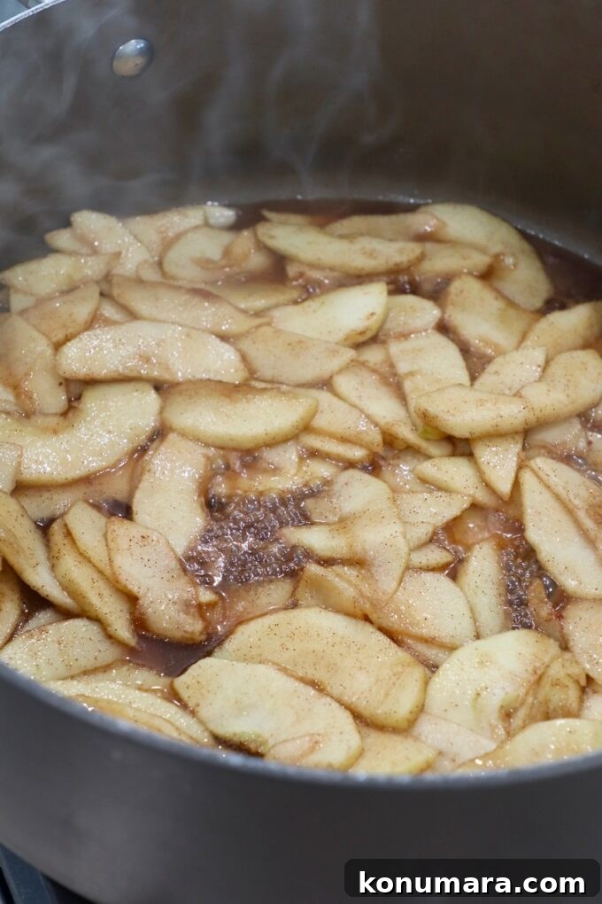cooked apples in skillet