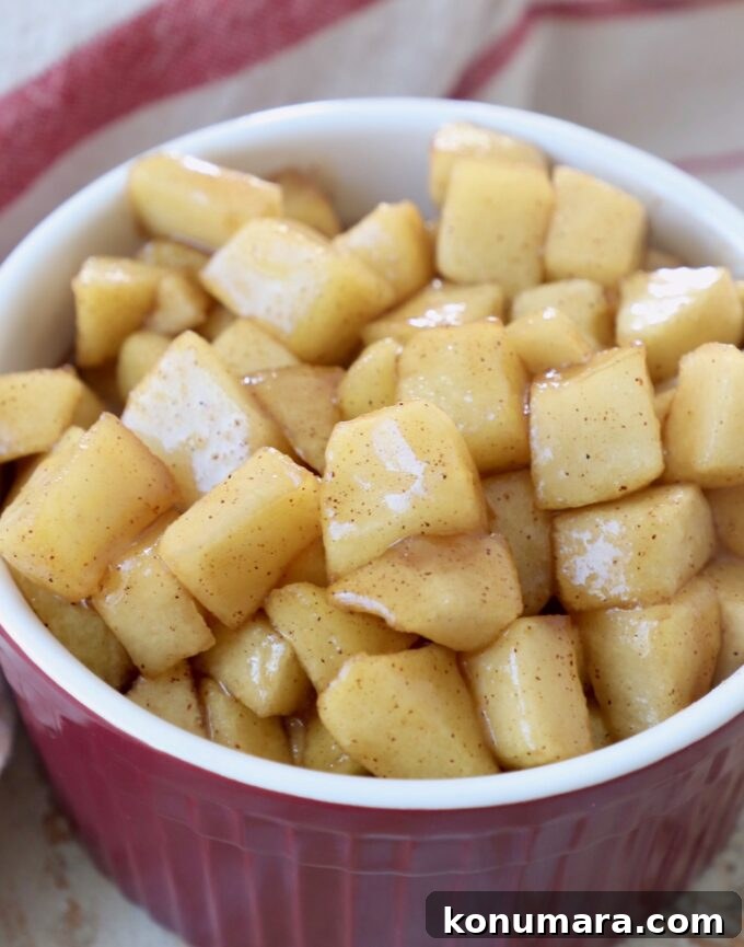 cooked diced apple pie filling in bowl