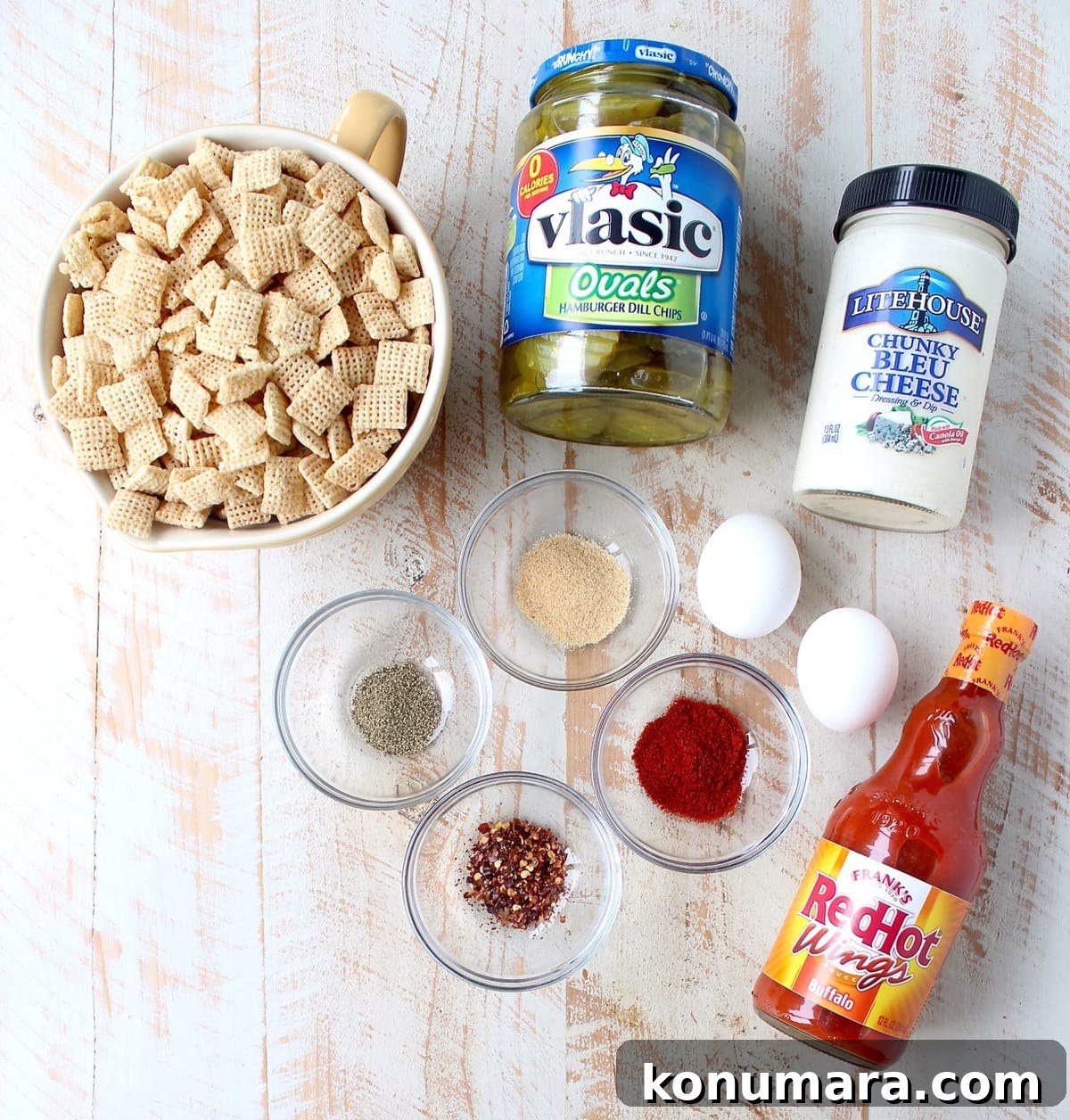 Pickle Chips are dipped in buffalo sauce, then rolled in a spicy Rice Chex mixture and baked golden brown for the perfect gluten-free & vegetarian snack!