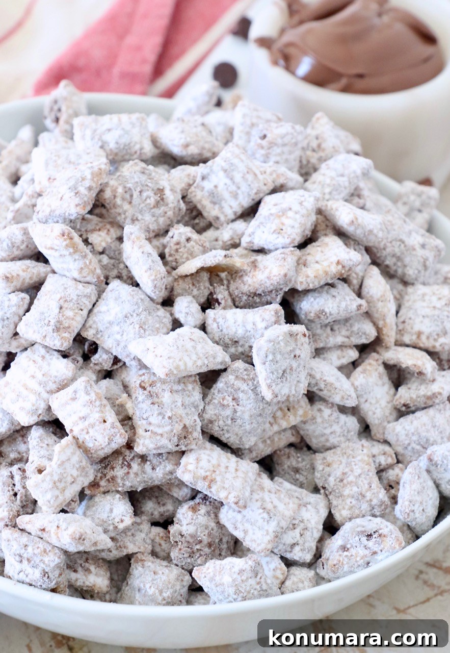No-Bake Nutella Muddy Buddies Recipe 2 muddy buddies in bowl