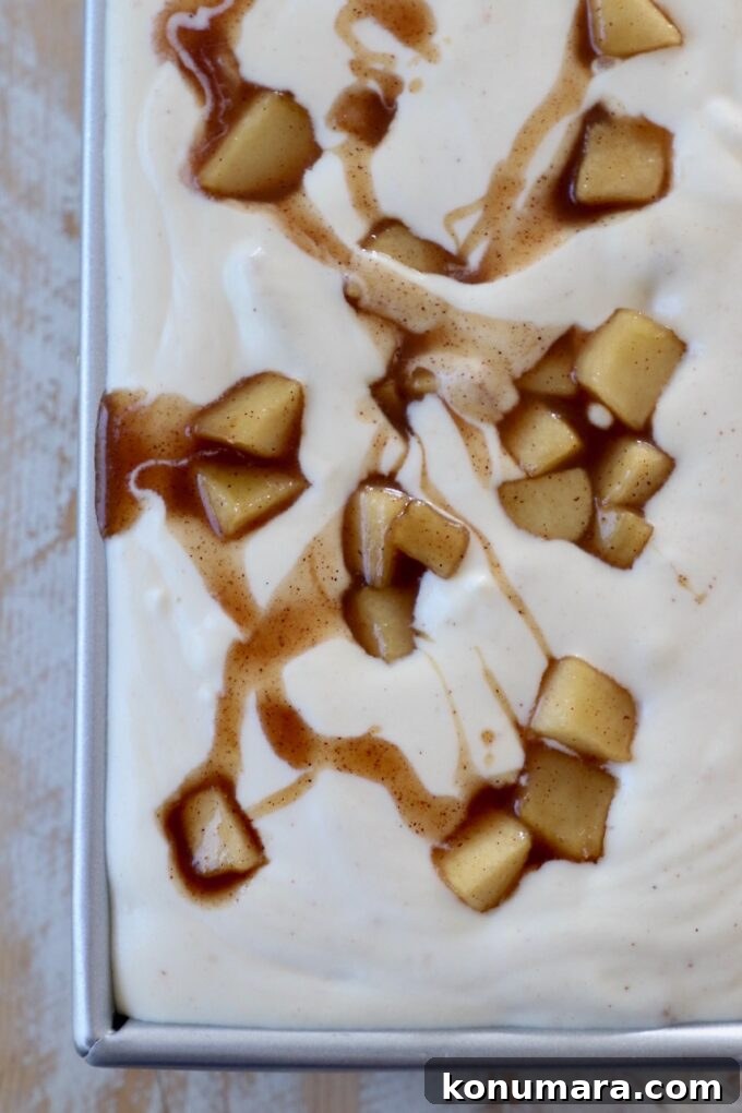 apple pie ice cream before freezing in metal container