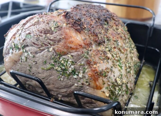 Oven-Roasted Bone-In Prime Rib with Garlic and Rosemary 6 roasted prime rib in roasting pan