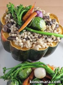 Savory Barley-Stuffed Squash with Herbs 2 Vegetarian Barley Stuffed Squash