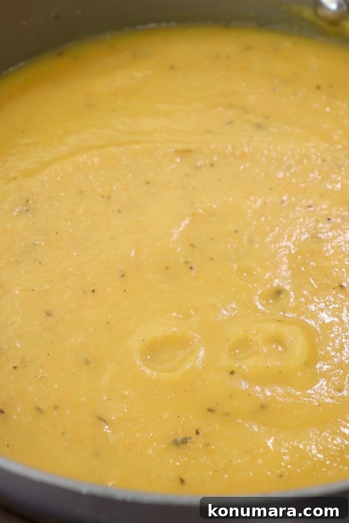 Creamy Roasted Acorn Squash Soup Recipe 7 pureed acorn squash soup in pot