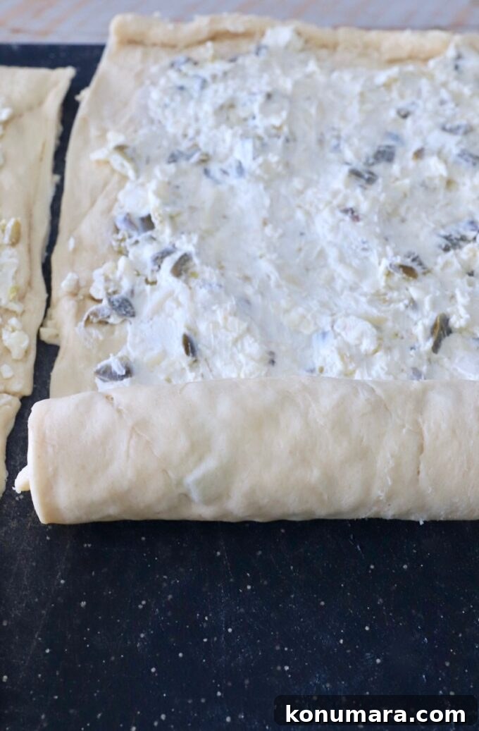 Cheesy Jalapeno Popper Crescent Rolls 8 crescent roll dough, rolled up over cream cheese filling