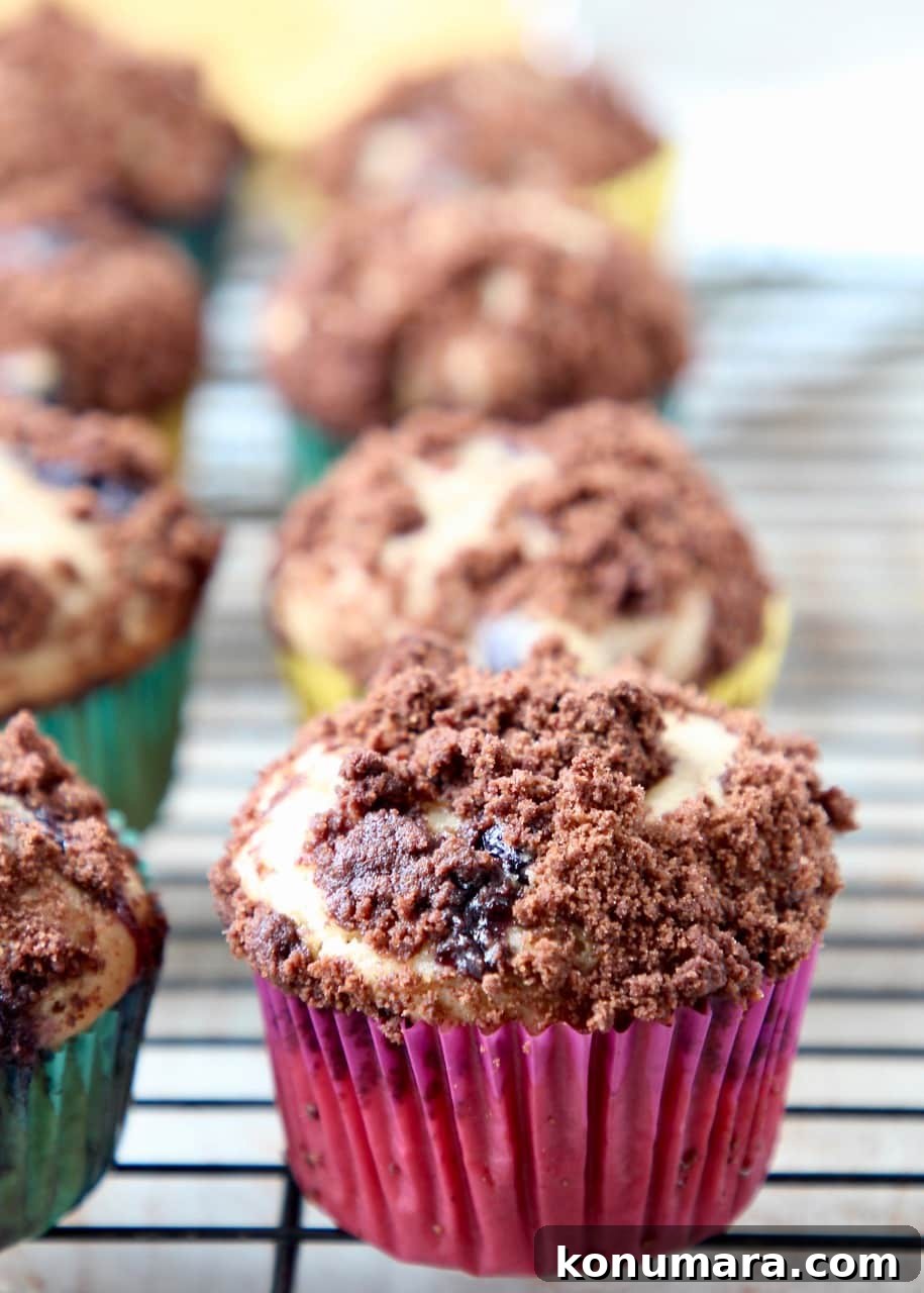 Decadent Blueberry Cream Cheese Muffins with Chocolate Crumble 6 Blueberry Cream Cheese Muffins with Chocolate Crumble