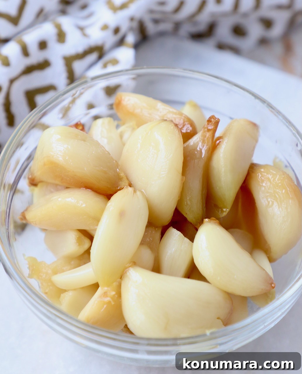 roasted garlic in a glass bowl