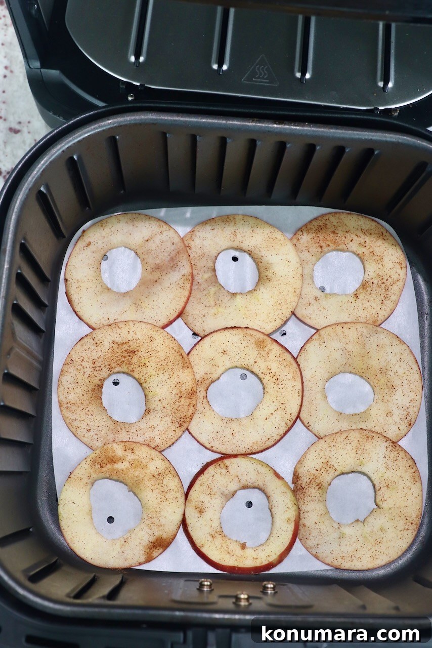 apple slices in air fryer basket