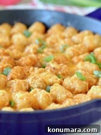 Buffalo Cheeseburger Tater Tot Casserole