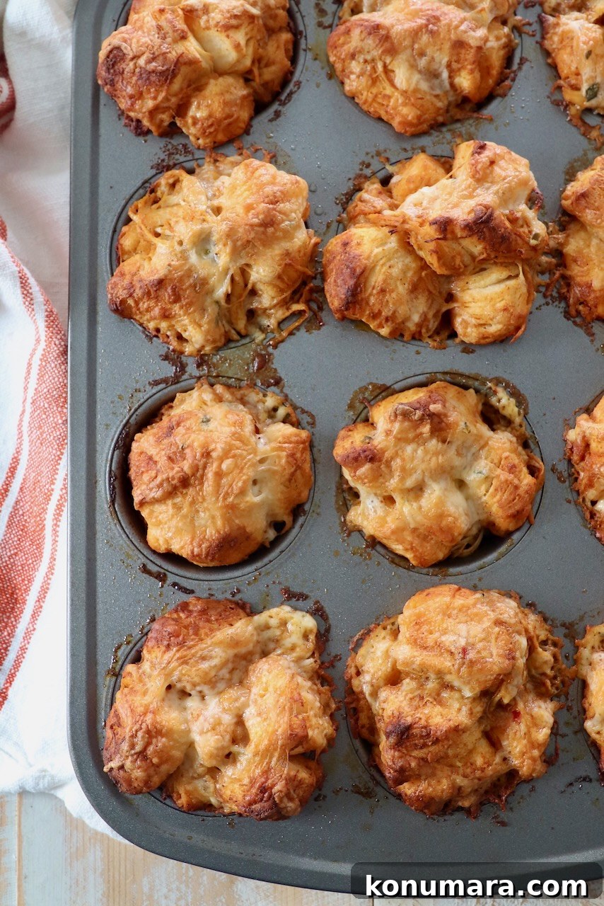 Pull-Apart Buffalo Chicken Rolls Recipe 8 buffalo chicken rolls in muffin tin