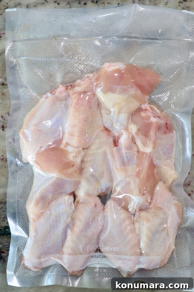 chicken wings vacuum sealed in bag