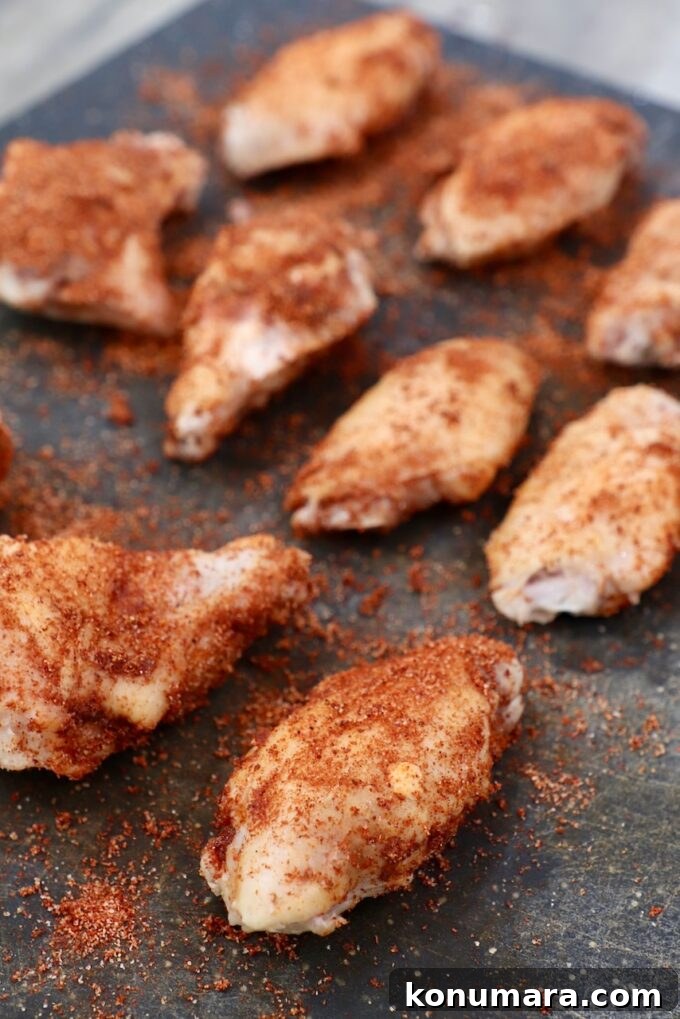 seasoned chicken wings on cutting board